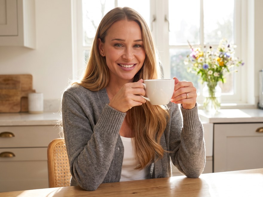 Ashley with a cup of coffee